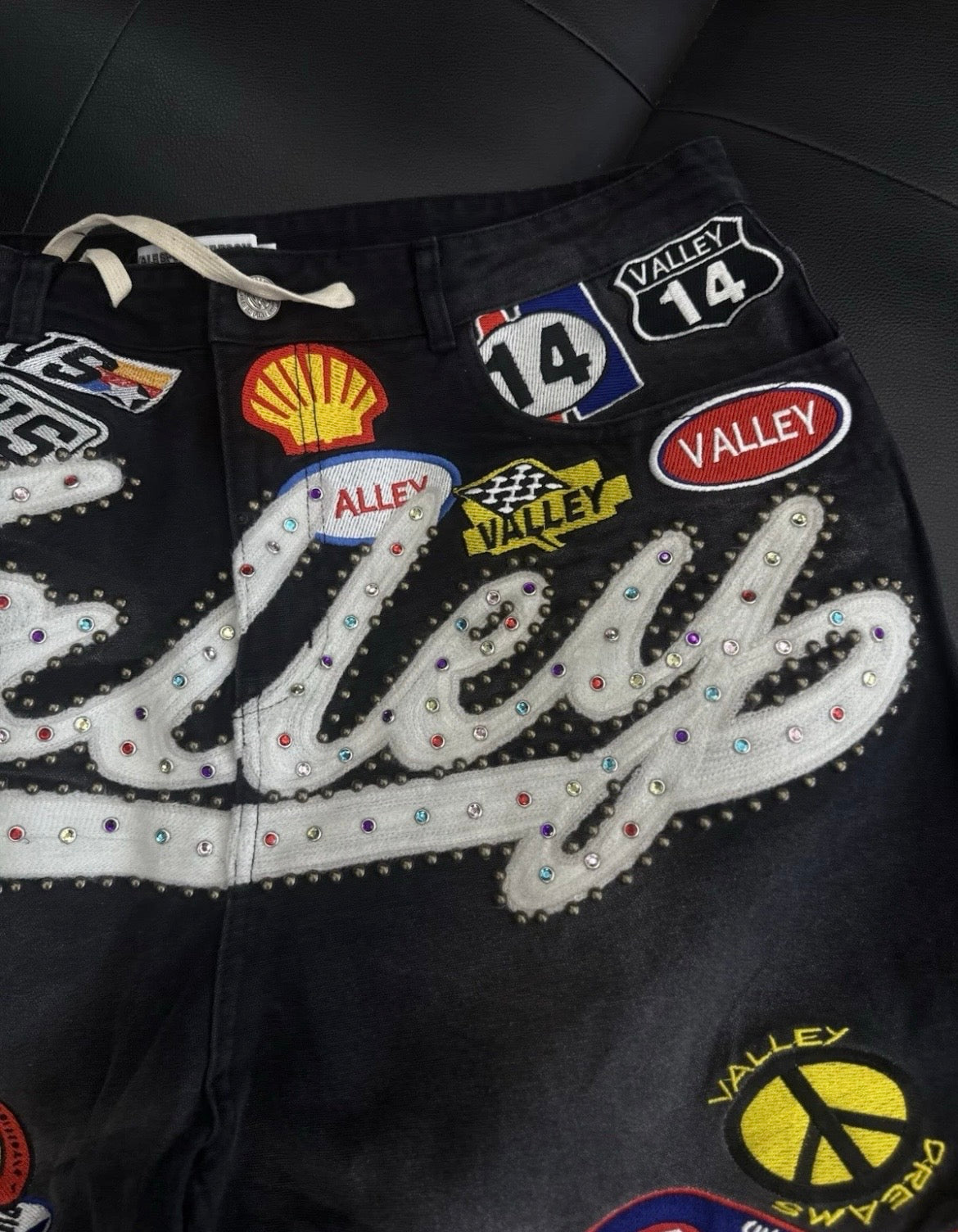 Valley Black Denim Patchwork Shorts