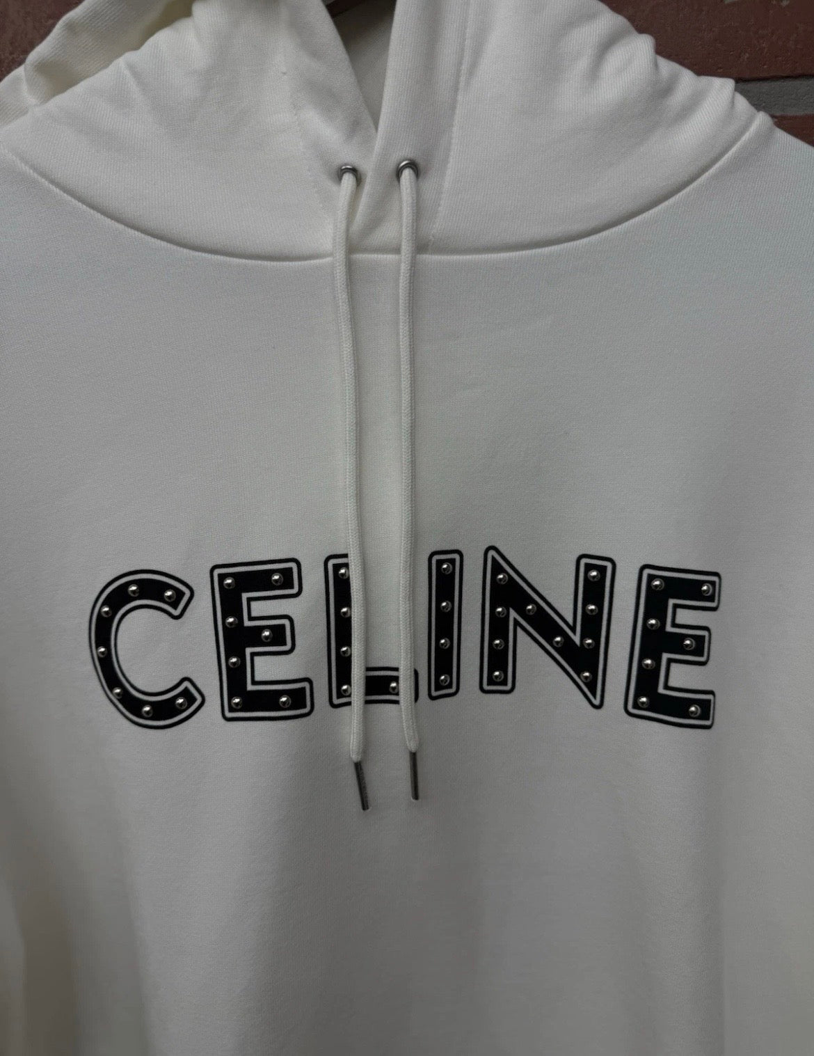 Celine Hoodie White Studded Logo