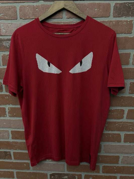 FENDI Red Cotton Silver Eyes T-Shirt Top