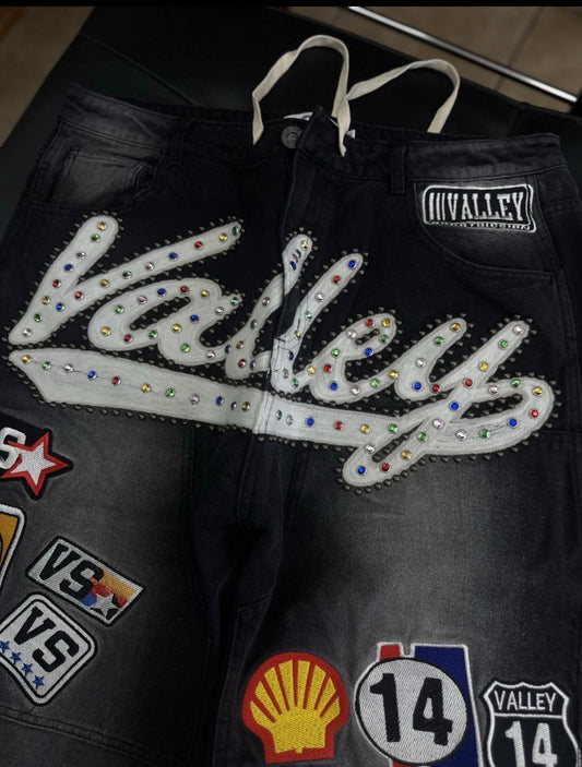 Valley Baggy Patchwork Denim Black Jeans