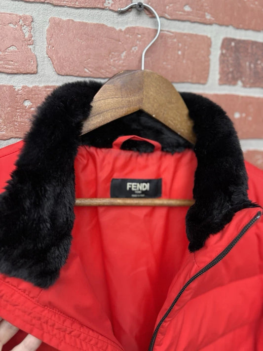 Fendi Men’s Red Down Jacket Mink Fur Coat