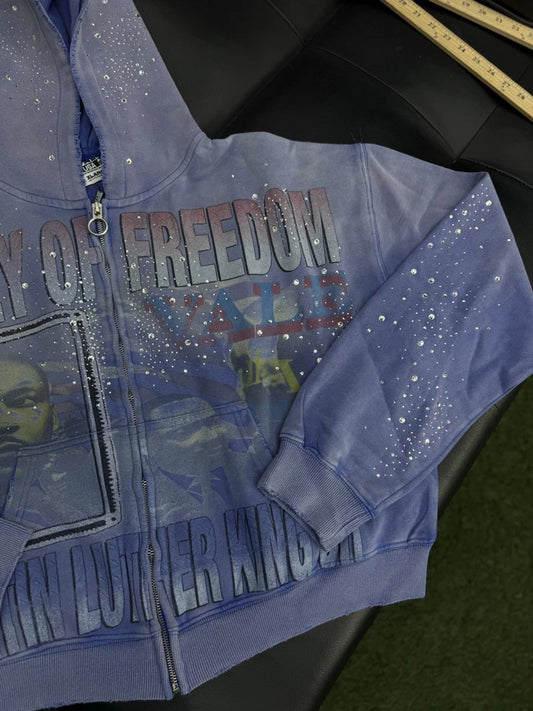 Valley Hoodie Stone Zip Up Blue Crystals