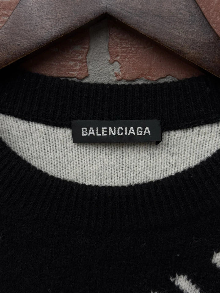 Balenciaga Black Allover Logo Oversized Wool Jumper Sweater