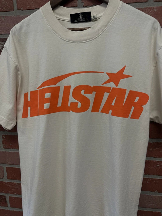 Hellstar Classic White Logo T Shirt Orange Gel Print