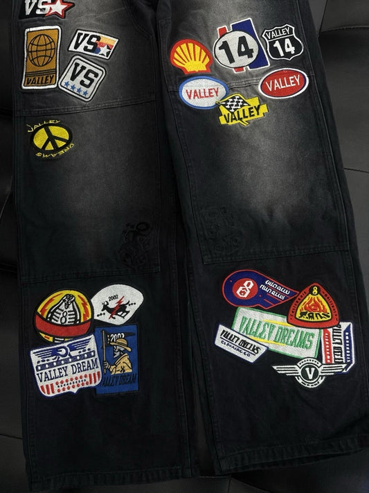 Valley Baggy Patchwork Denim Black Jeans