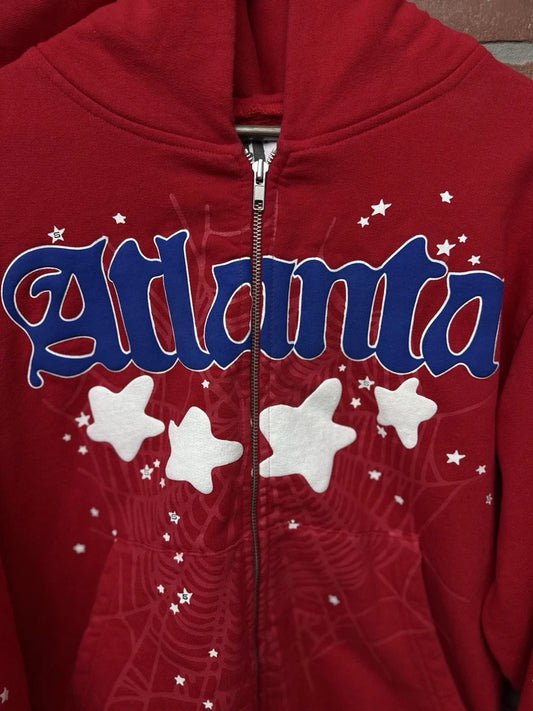 Sp5der Worldwide Red Zip Up Atlanta Hoodie