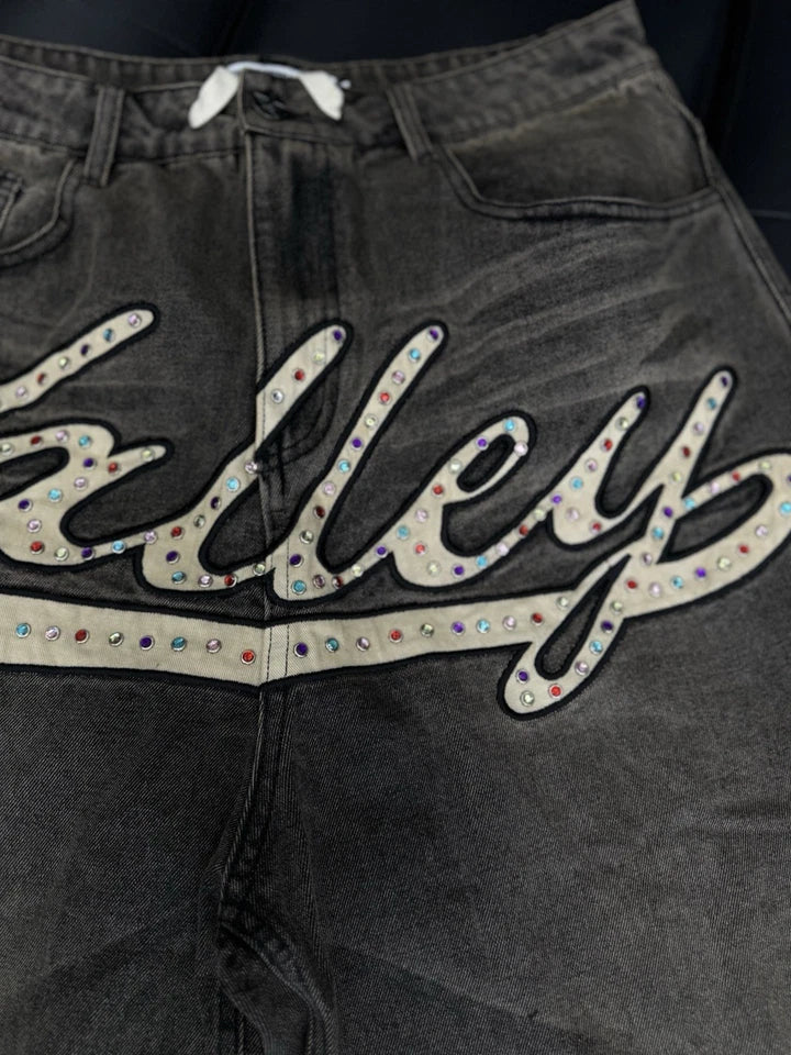 Vale Forever Valley Black Denim Crystal Stone Shorts