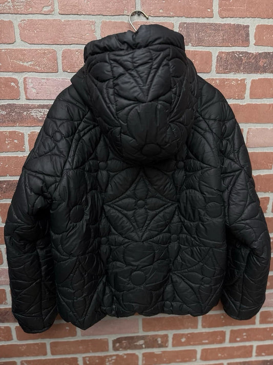 Louis Vuitton Flower Quilted Hoodie Puffer Jacket Black