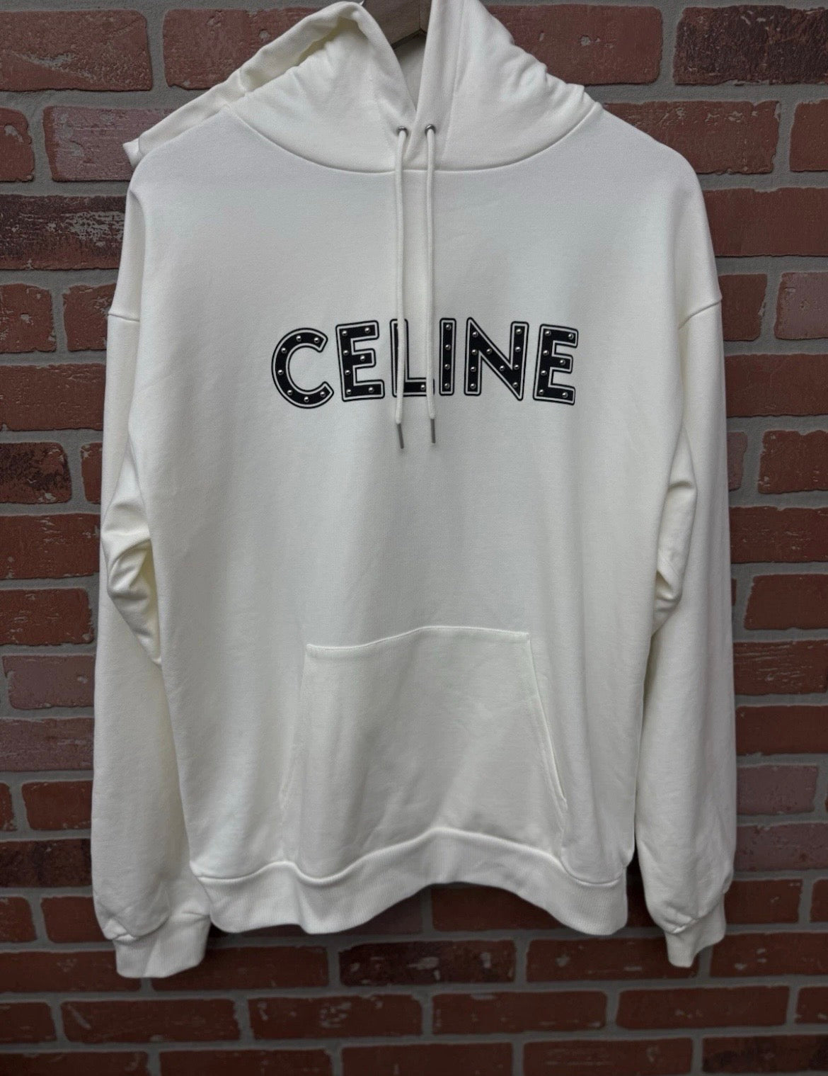 Celine Hoodie White Studded Logo