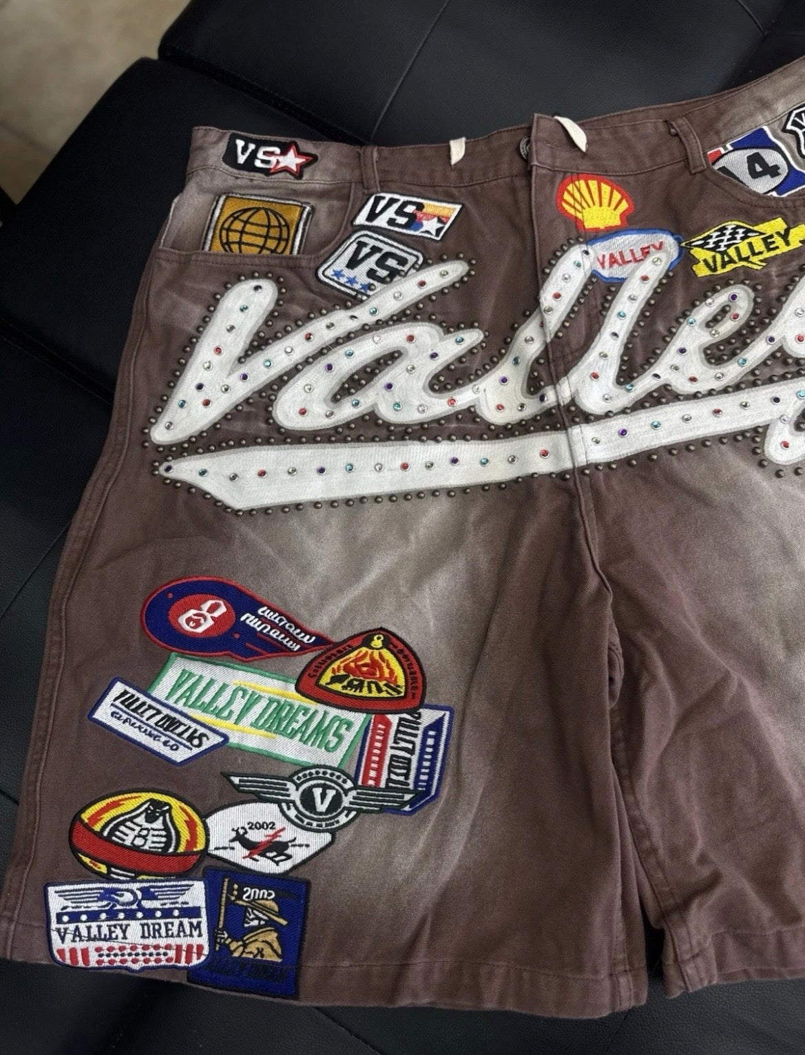 Valley Brown Denim Patchwork Shorts