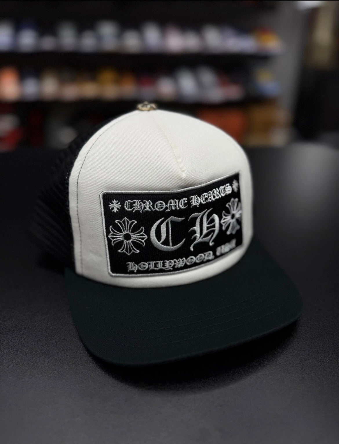 Chrome Hearts Black Patch Trucker Hollywood White