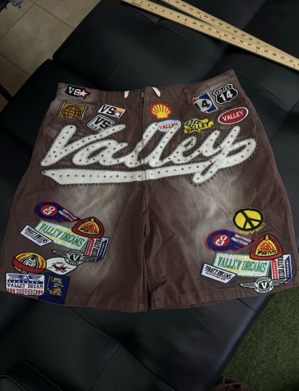 Valley Brown Denim Patchwork Shorts
