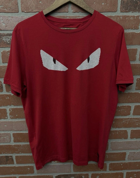 FENDI Red Cotton Silver Eyes T-Shirt Top