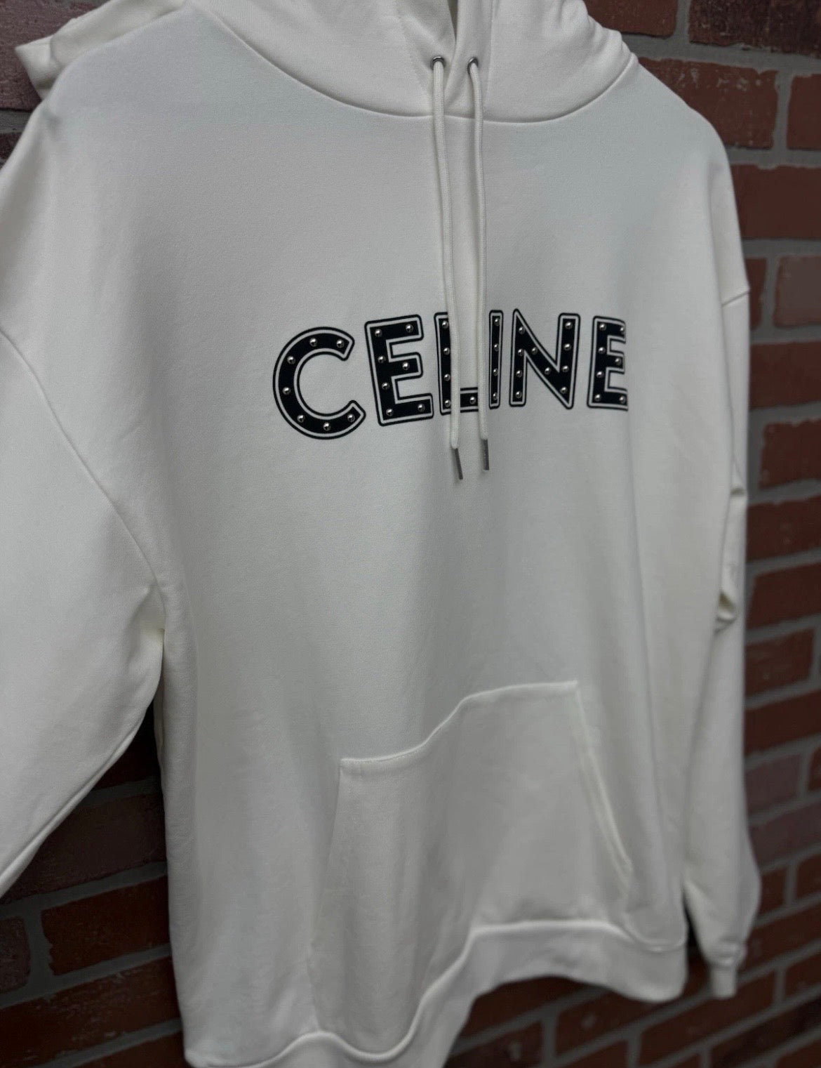 Celine Hoodie White Studded Logo