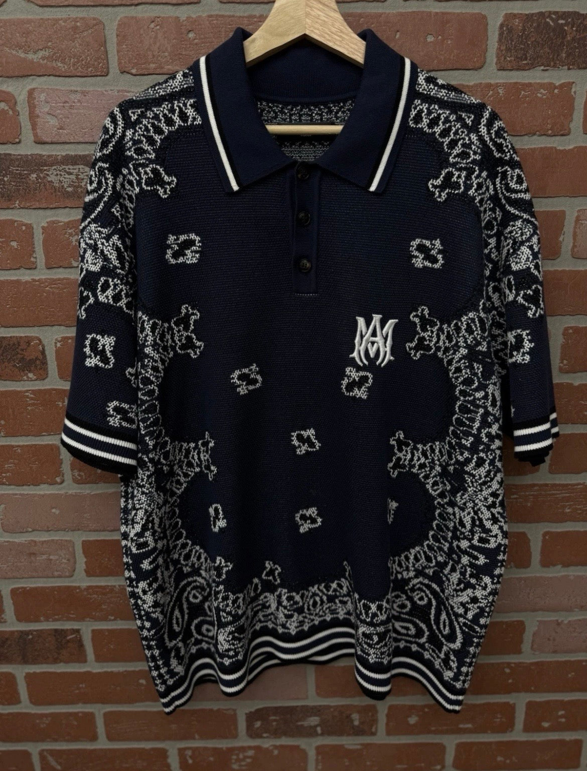 Amiri Bandana Short Sleeve Polo Shirt Blue Dress Style