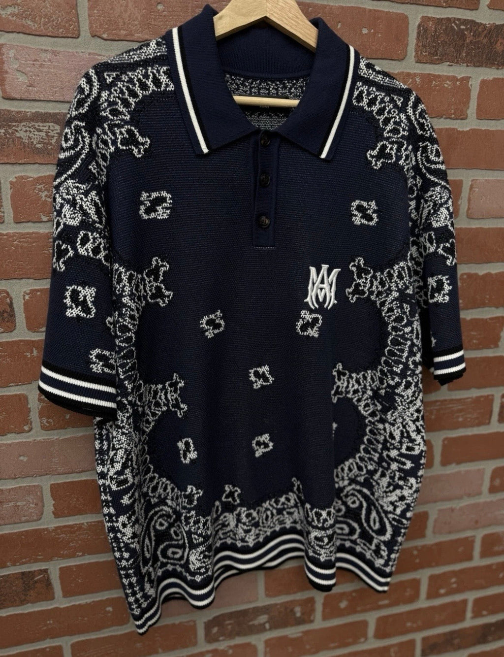 Amiri Bandana Short Sleeve Polo Shirt Blue Dress Style