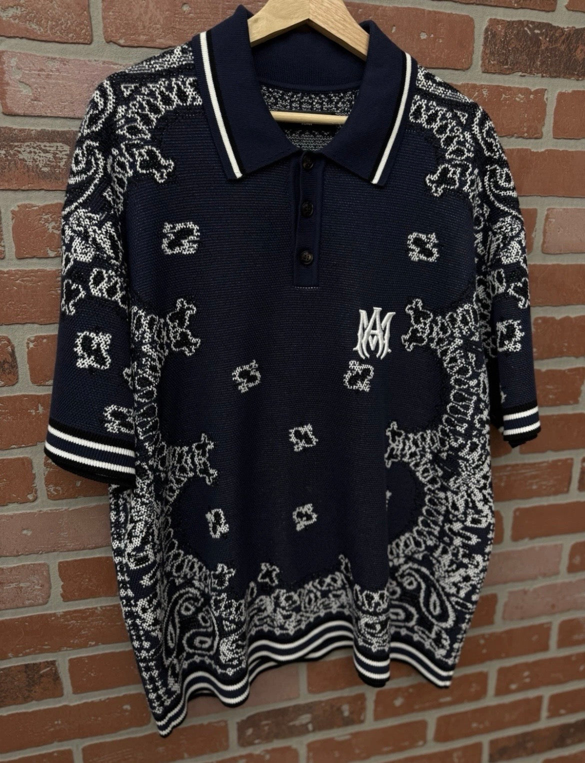 Amiri Bandana Short Sleeve Polo Shirt Blue Dress Style