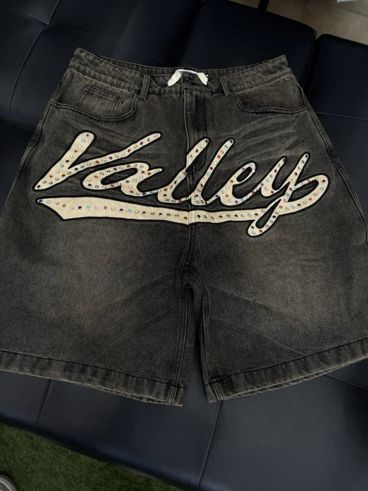 Vale Forever Valley Black Denim Crystal Stone Shorts