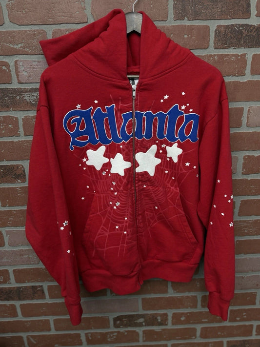 Sp5der Worldwide Red Zip Up Atlanta Hoodie