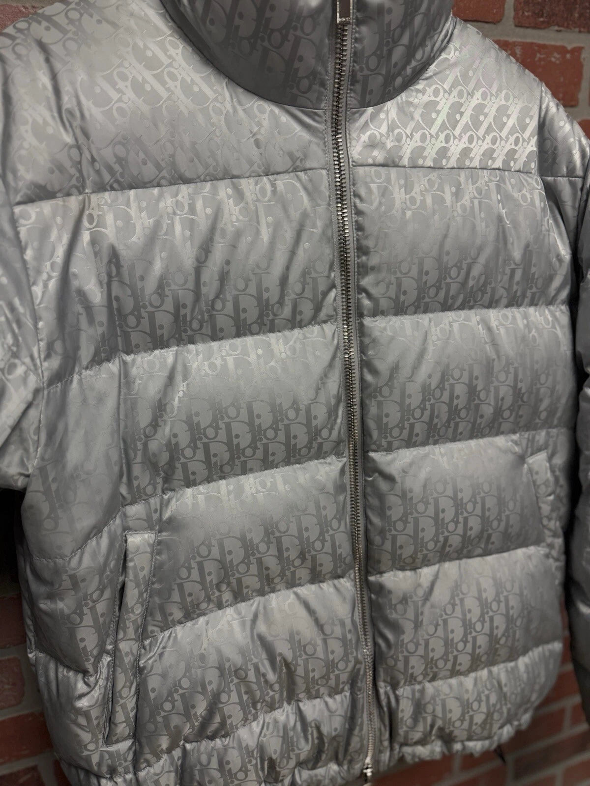 Dior Mens Oblique Down Puffer Jacket - Silver