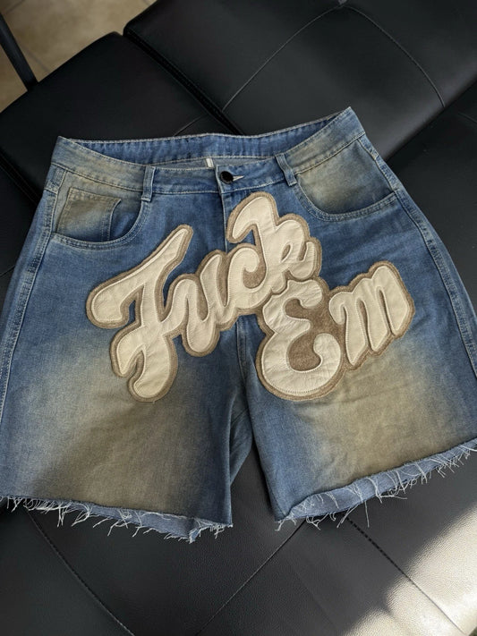 F**K EM Denim Shorts Patchwork