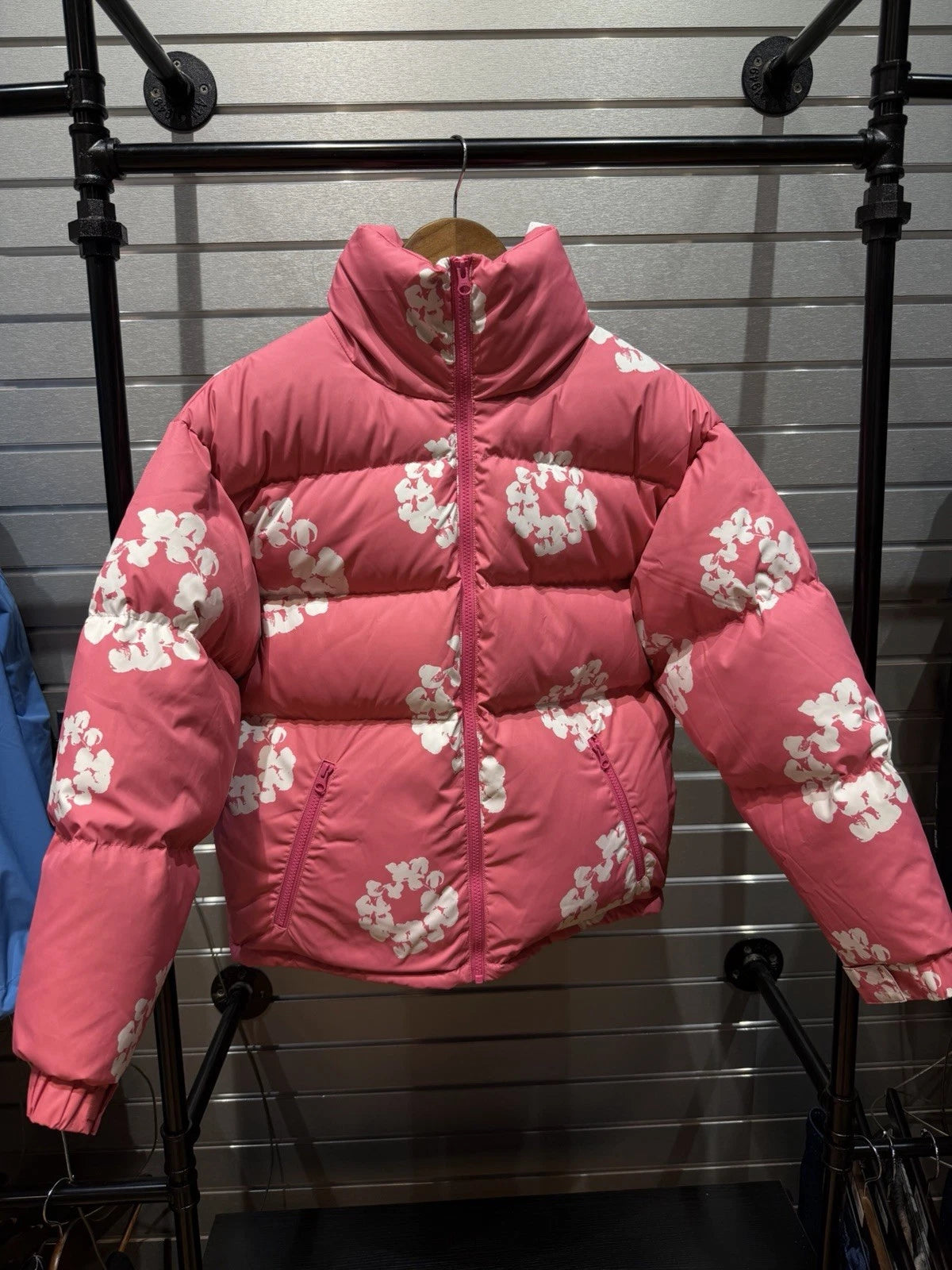 Cotton Wreath Puff Denim Tears Coat Pink