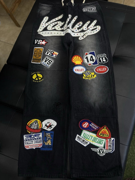 Valley Baggy Patchwork Denim Black Jeans