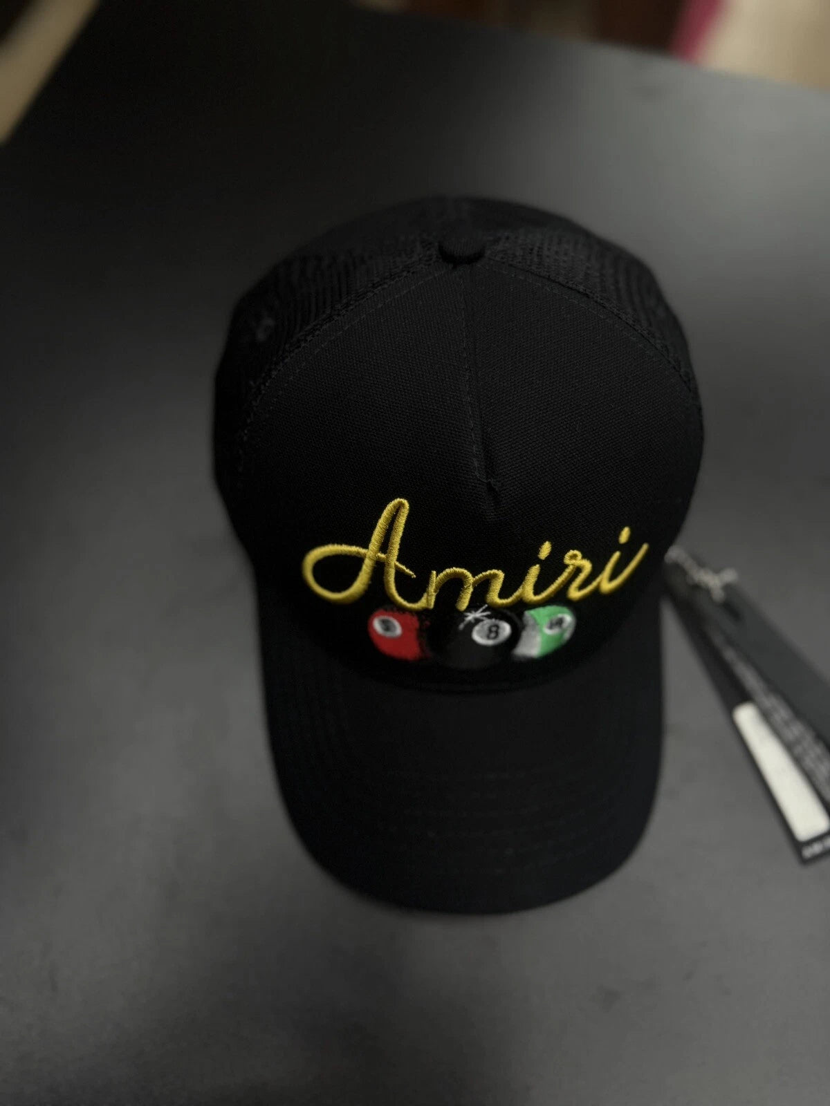 Amiri Logo Trucker 8 Ball Hat Black