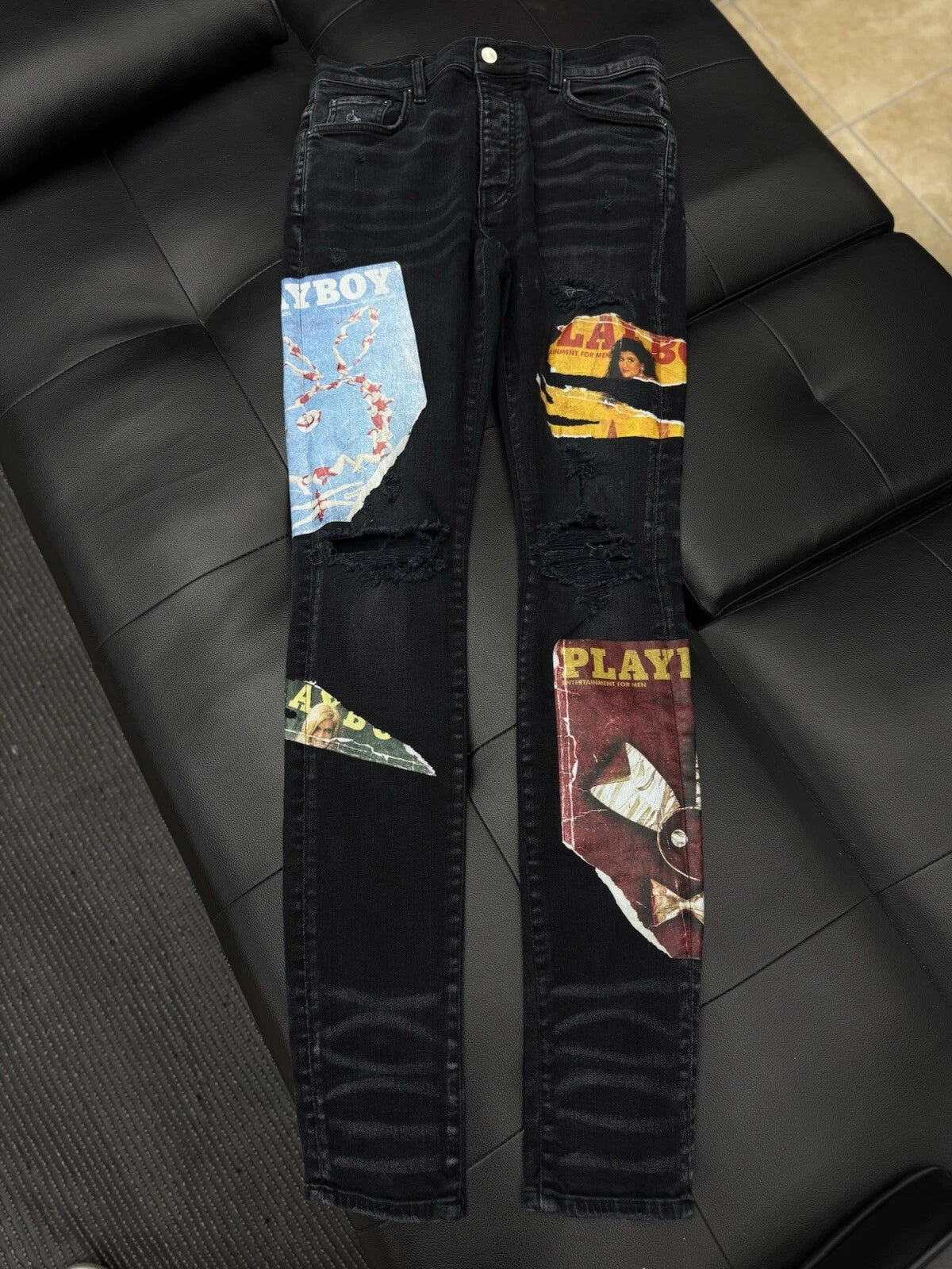 Amiri X Playboy Jeans Black Leg Logo