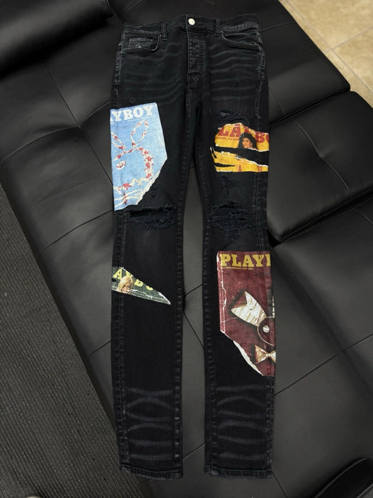 Amiri X Playboy Jeans Black Leg Logo