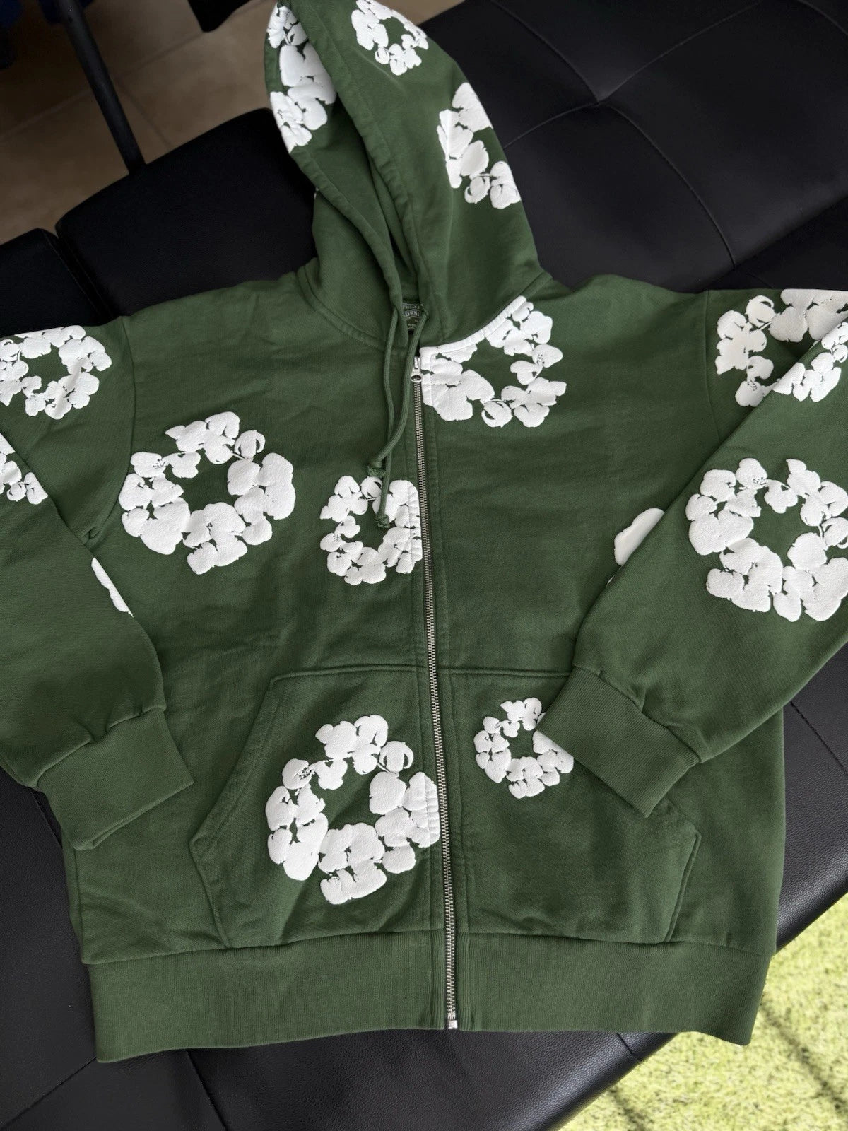 Denim Tears Cotton Wreath Green Zip Up Hoodie