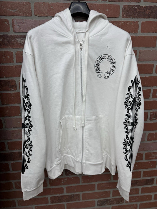 Chrome Hearts Floral Logo Zip Up Hoodie White