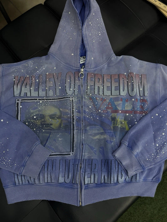 Valley Hoodie Stone Zip Up Blue Crystals