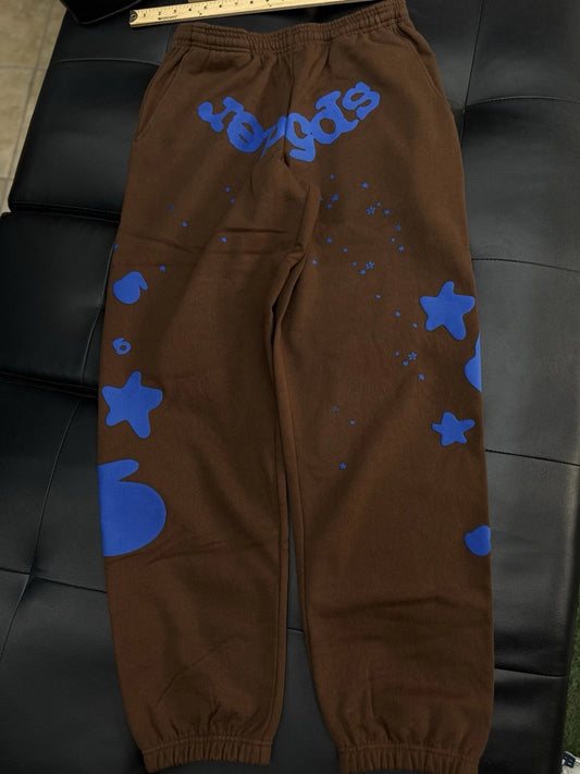 Sp5der Worldwide Brown Blue Sweats