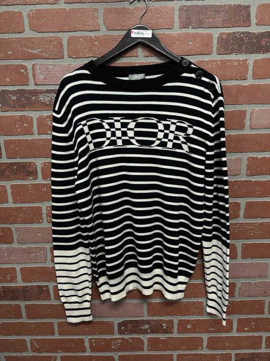 Dior Long Sleeve Pullover Knit Tee Blue/White