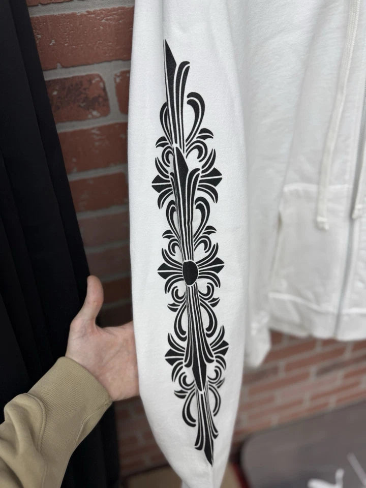 Chrome Hearts Floral Logo Zip Up Hoodie White