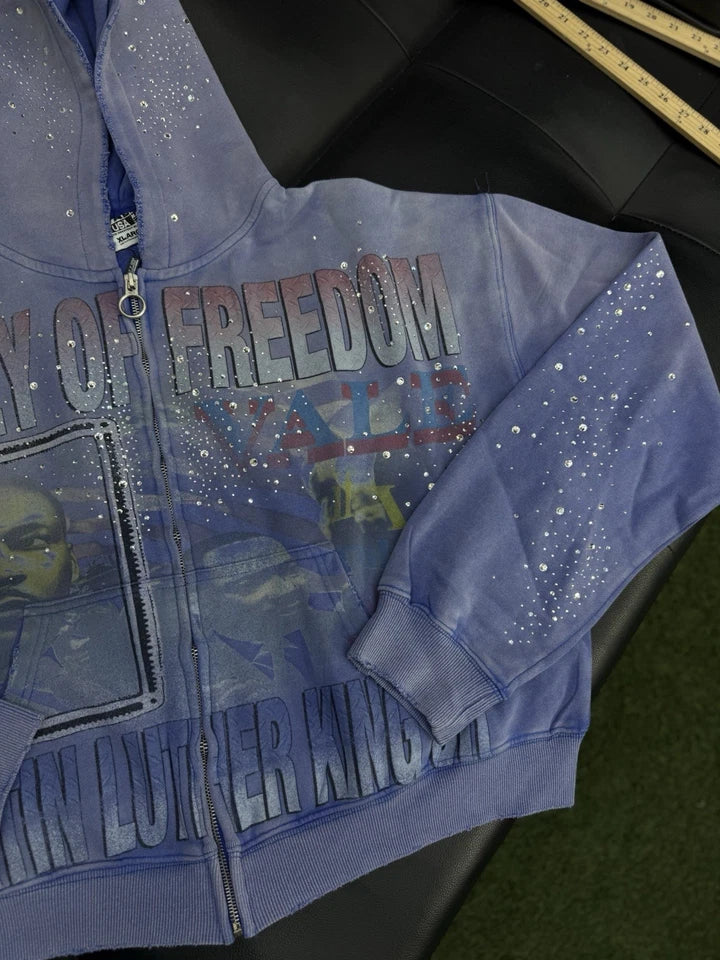 Valley Hoodie Stone Zip Up Blue Crystals