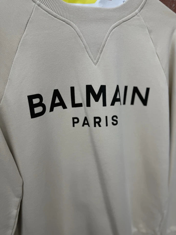 Balmain Beige Printed Logo Sweatshirt