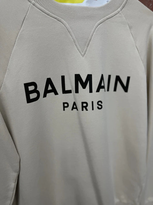 Balmain Beige Printed Logo Sweatshirt