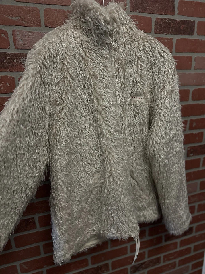 Marni Oat Shaggy Fur Jacket With Removable Hood