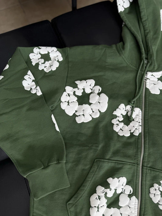 Denim Tears Cotton Wreath Green Zip Up Hoodie