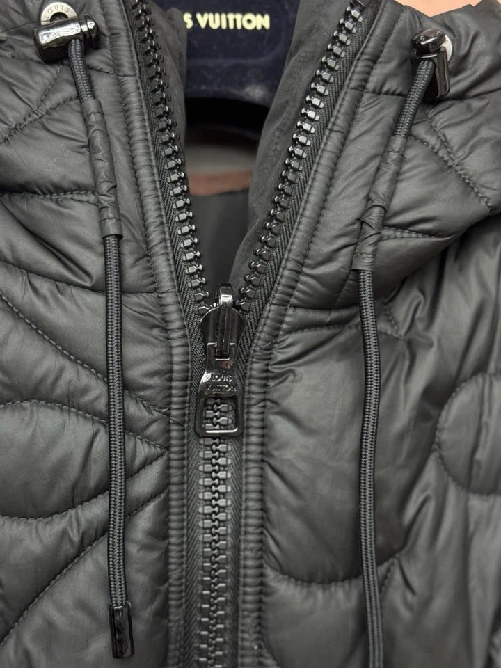 Louis Vuitton Flower Quilted Hoodie Puffer Jacket Black