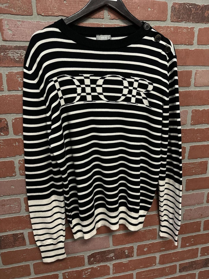 Dior Long Sleeve Pullover Knit Tee Blue/White