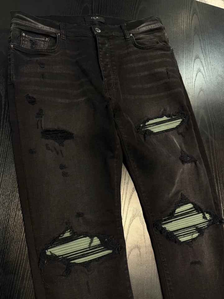 Amiri Black MX1 Green Logo Jeans