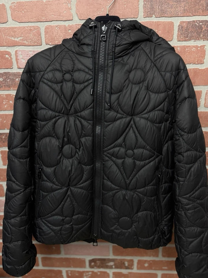 Louis Vuitton Flower Quilted Hoodie Puffer Jacket Black