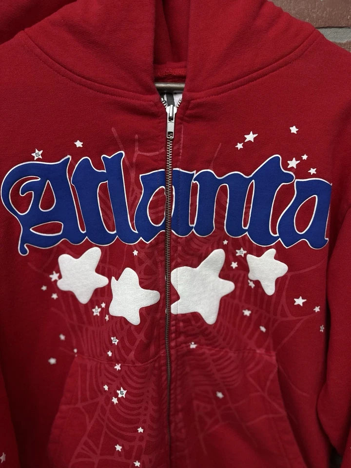 Sp5der Worldwide Red Zip Up Atlanta Hoodie
