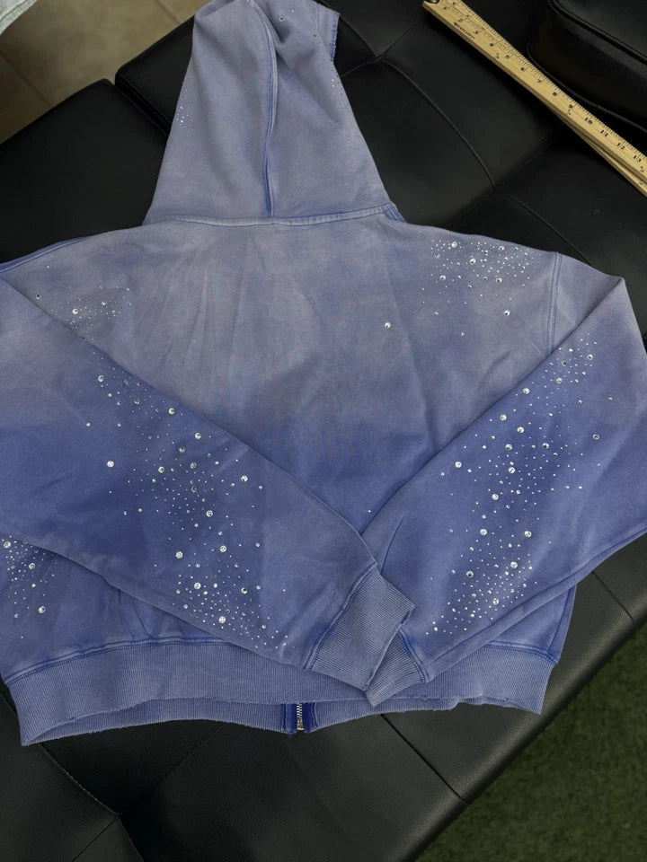 Valley Hoodie Stone Zip Up Blue Crystals